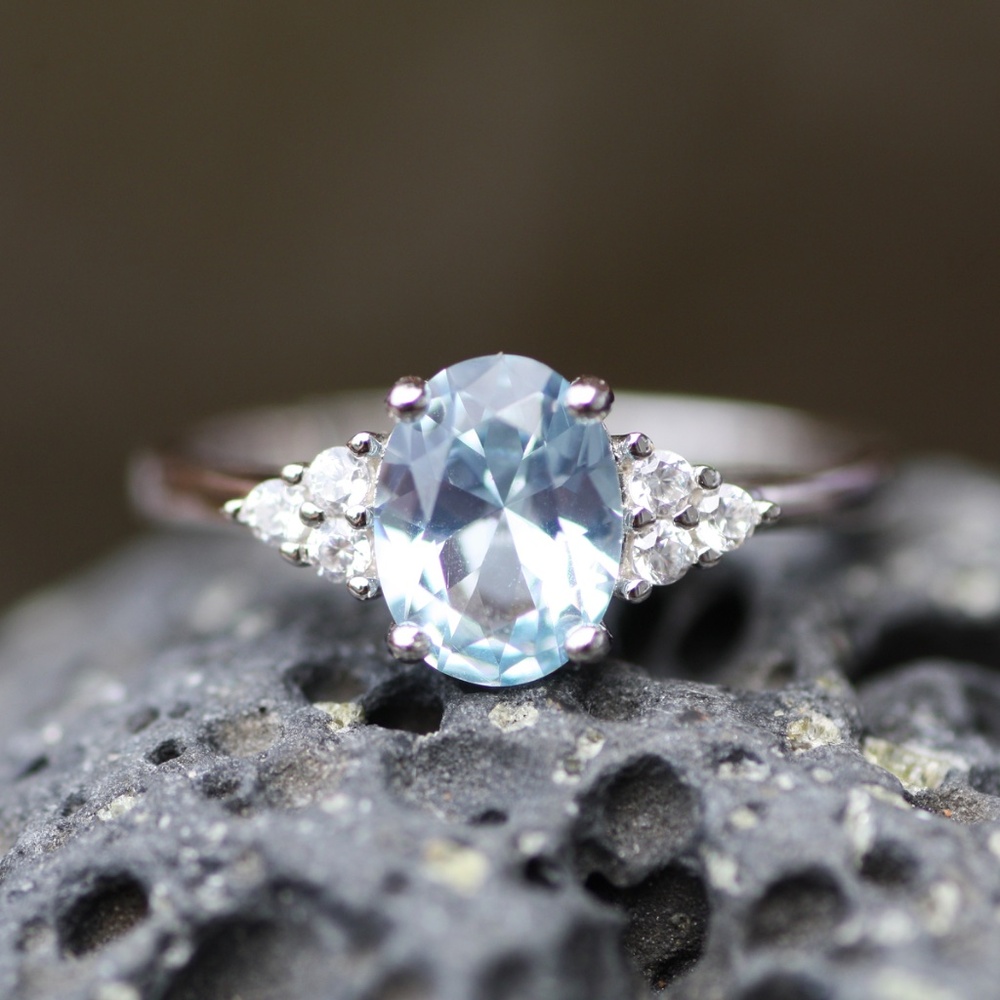 New Aquamarine Ring Sterling Silver 925 , March birthstone , Promise Ring - Picture 3 of 6